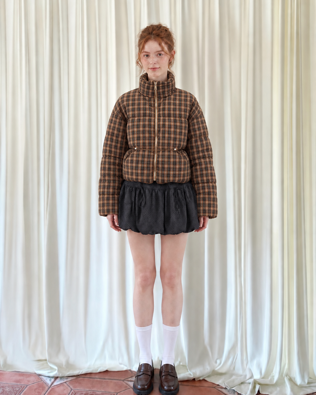 Retro Plaid Puffer Jacket【2colors】