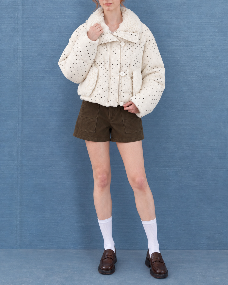 Dot Corduroy Boa Puffer Jacket