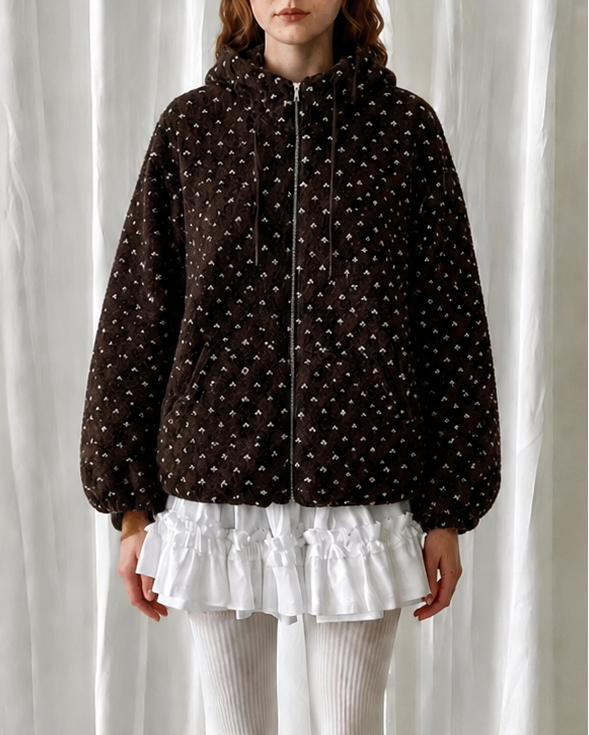 Retro Speckled Boa Zip Hoodie【2colors】