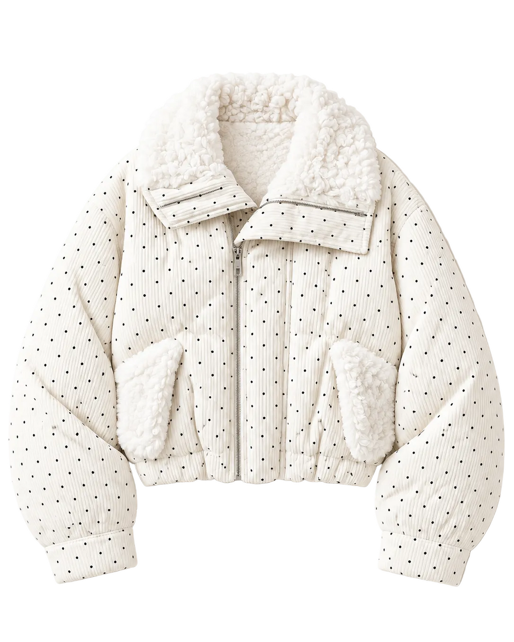 Dot Corduroy Boa Puffer Jacket