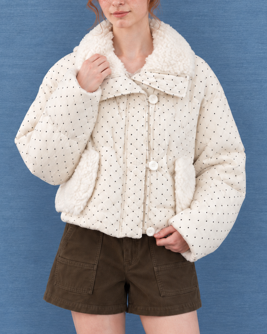 Dot Corduroy Boa Puffer Jacket