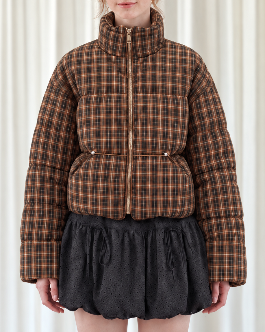 Retro Plaid Puffer Jacket【2colors】