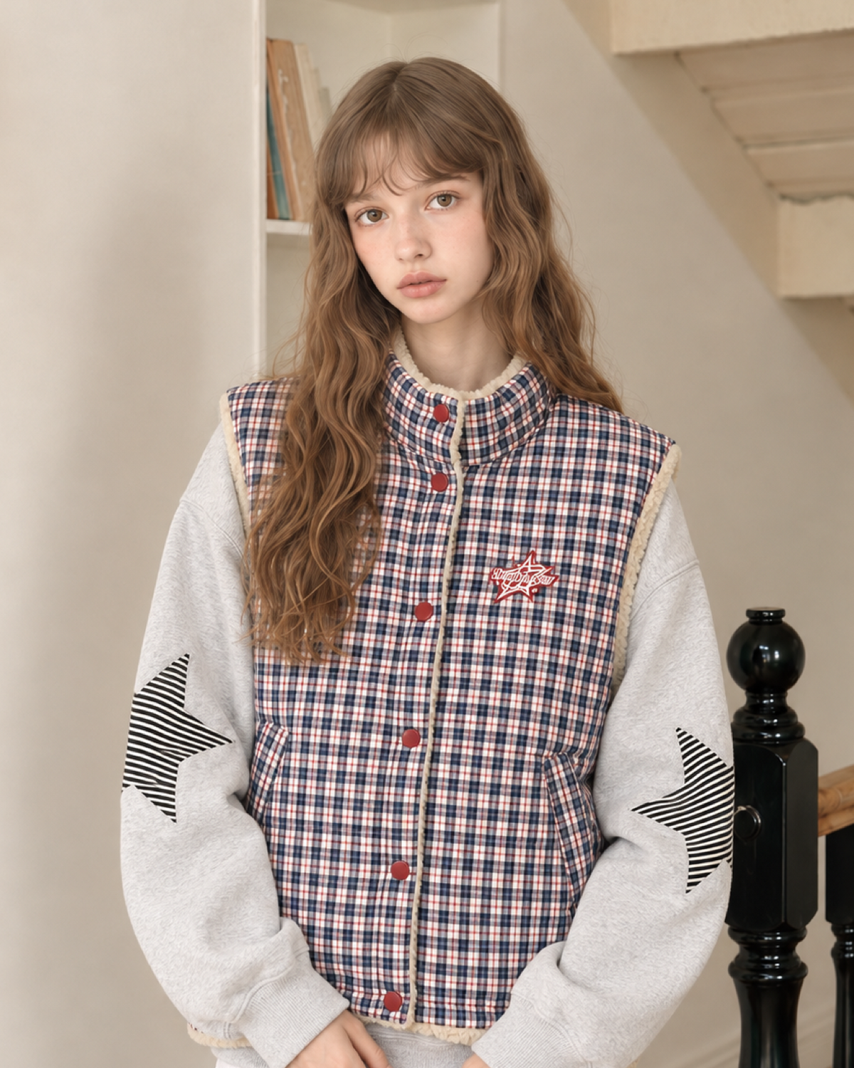 Plaid & Boa Reversible Vest