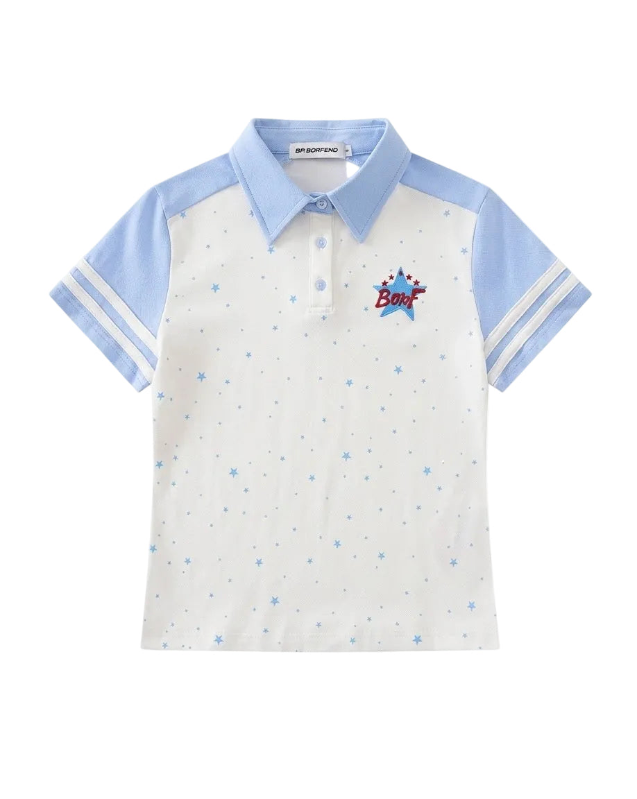 Retro Star Letter Polo Top