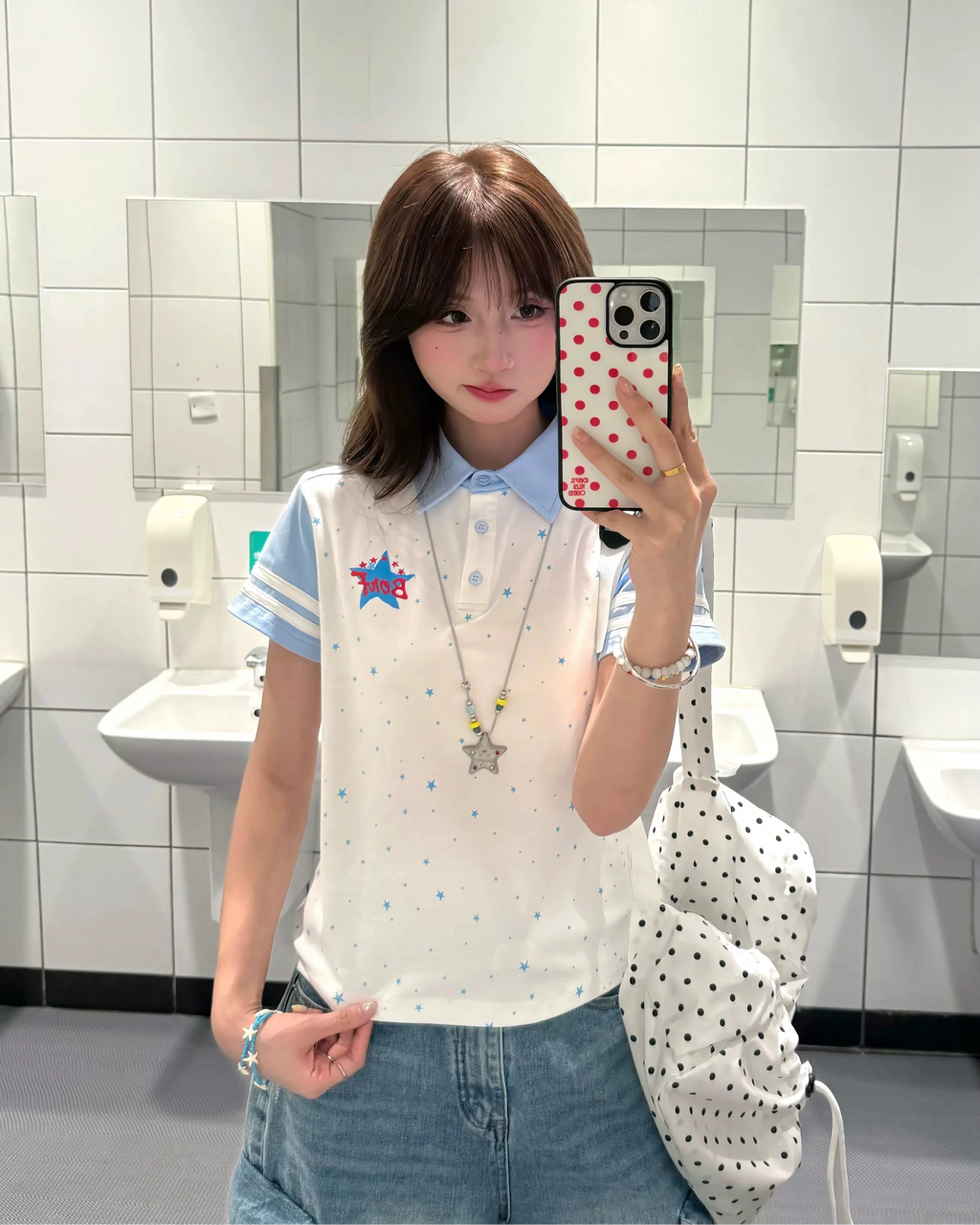 Retro Star Letter Polo Top