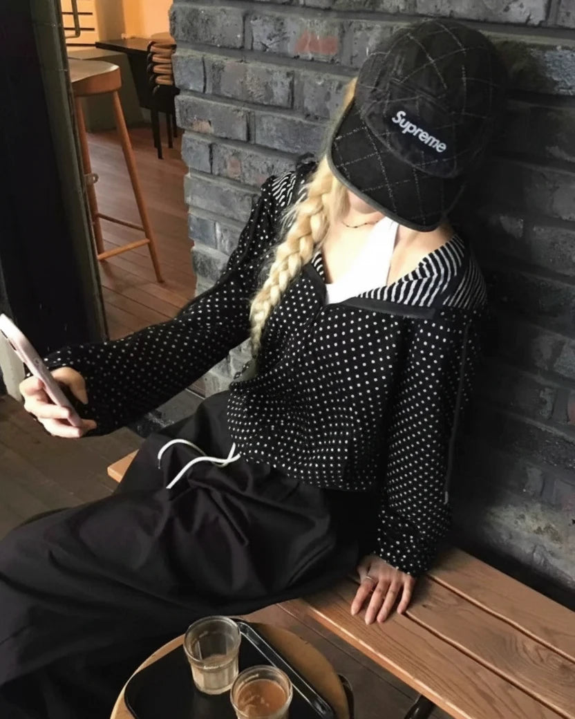 Polka Dot & Striped Zip Hoodie【2colors】