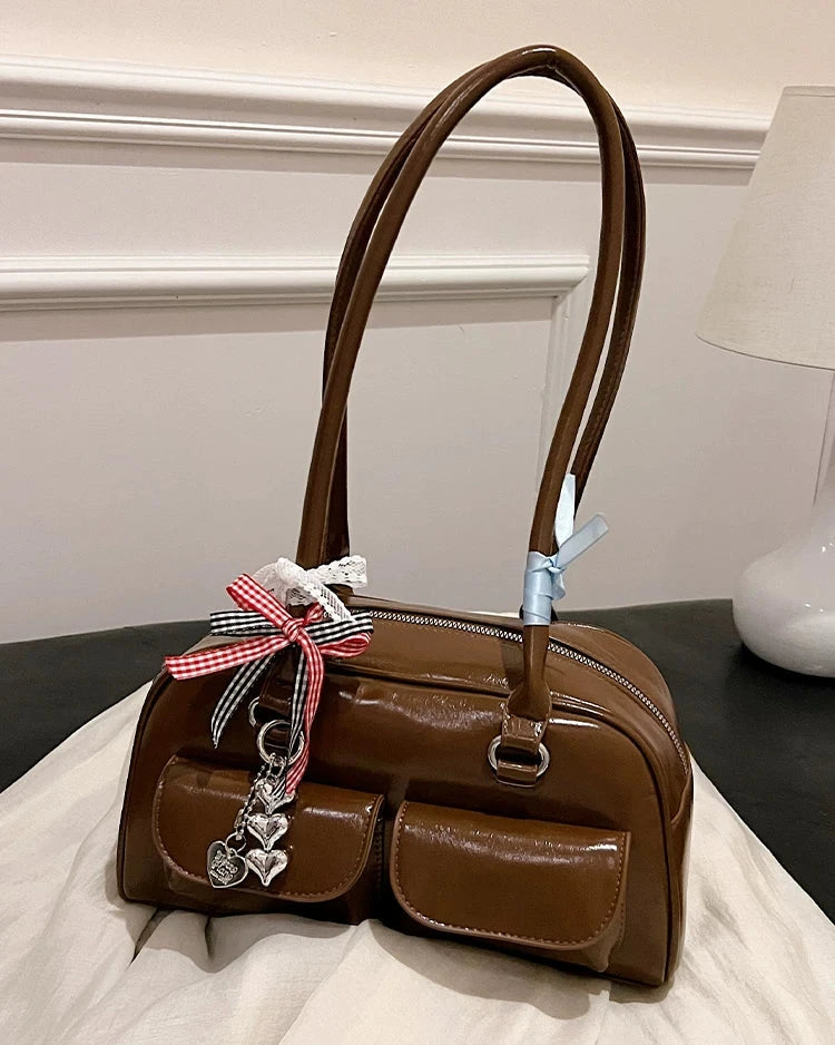 Vintage Ribbon Charm Shoulder Bag【4colors】