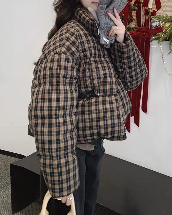 Retro Plaid Puffer Jacket【2colors】