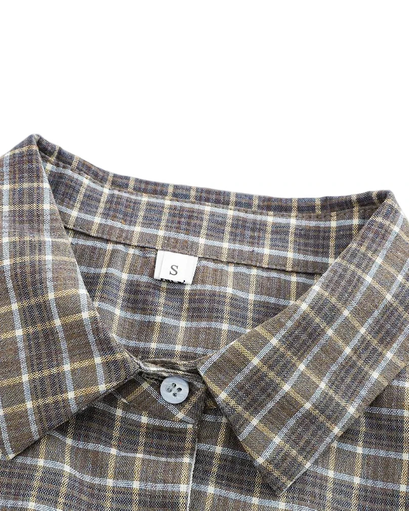 Plaid Lace Hem Short Sleeve Shirt