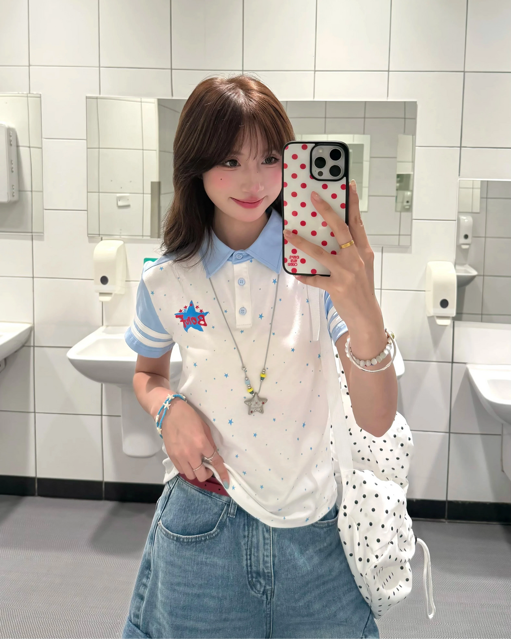 Retro Star Letter Polo Top