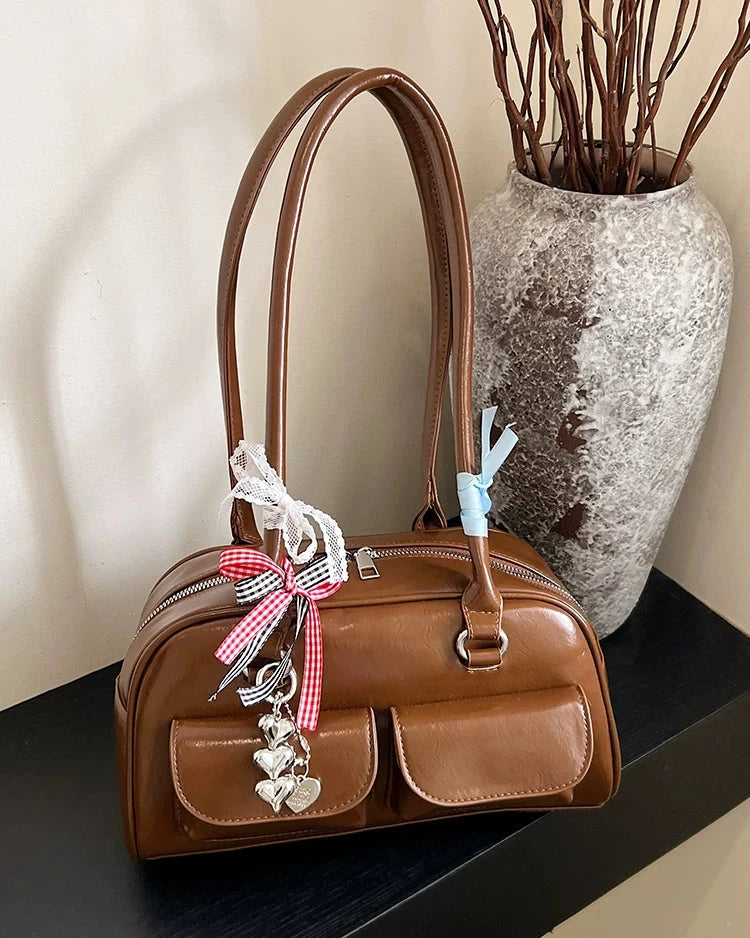 Vintage Ribbon Charm Shoulder Bag【4colors】