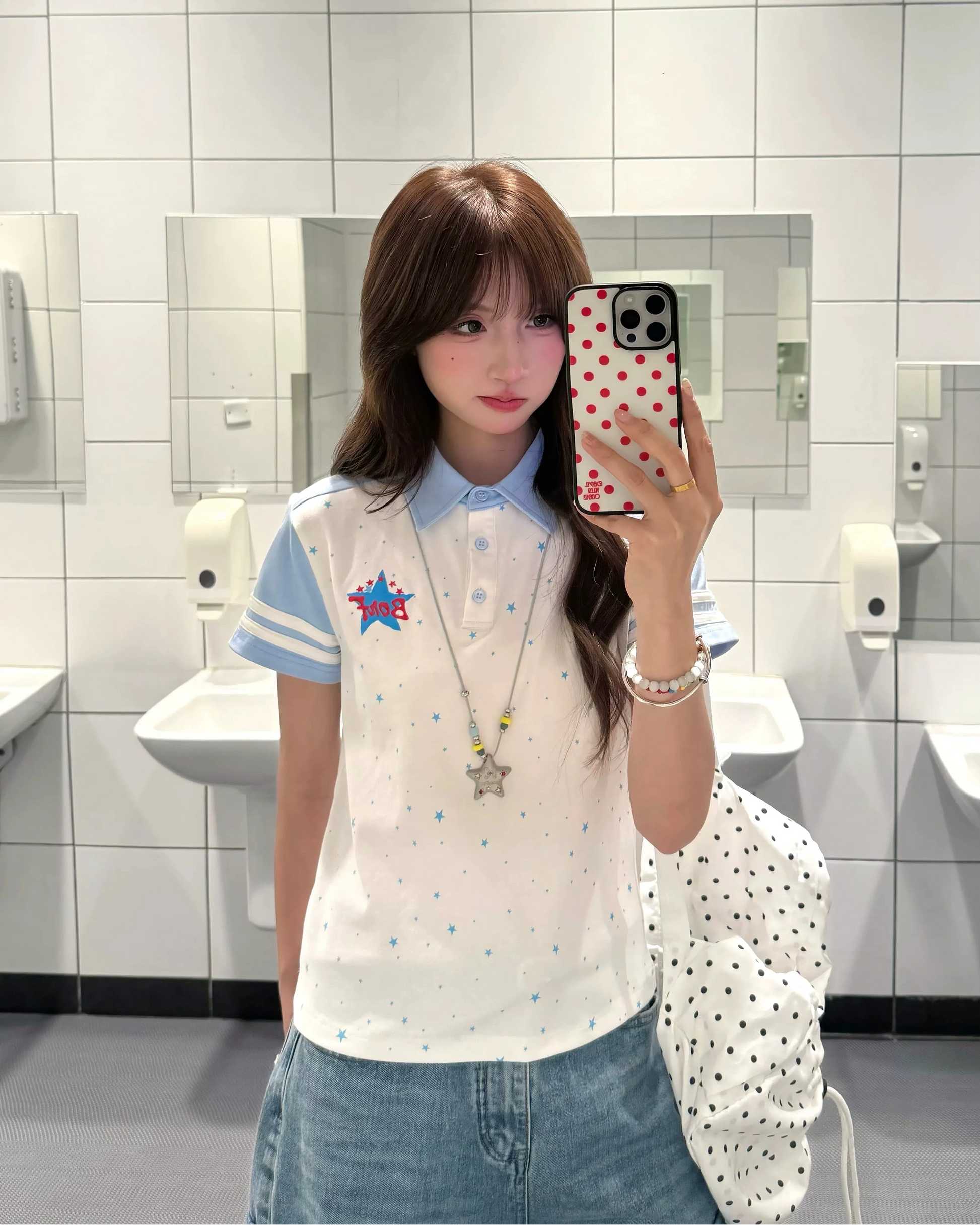 Retro Star Letter Polo Top