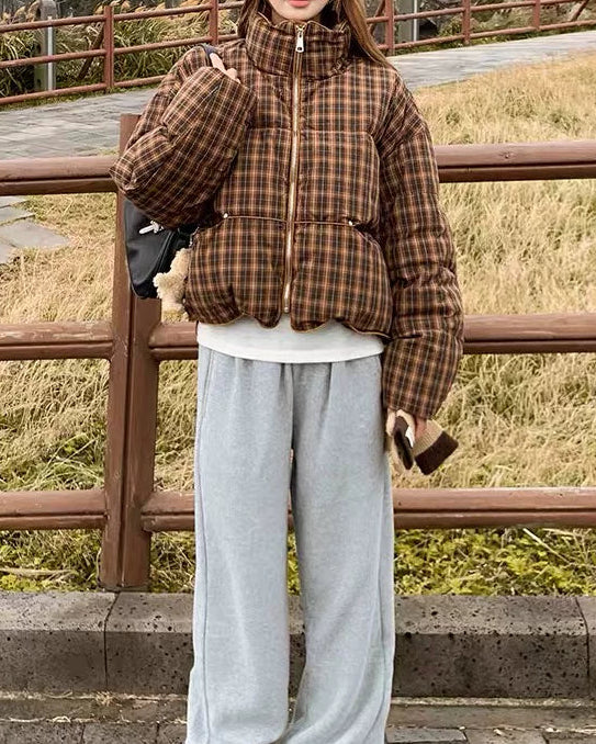 Retro Plaid Puffer Jacket【2colors】